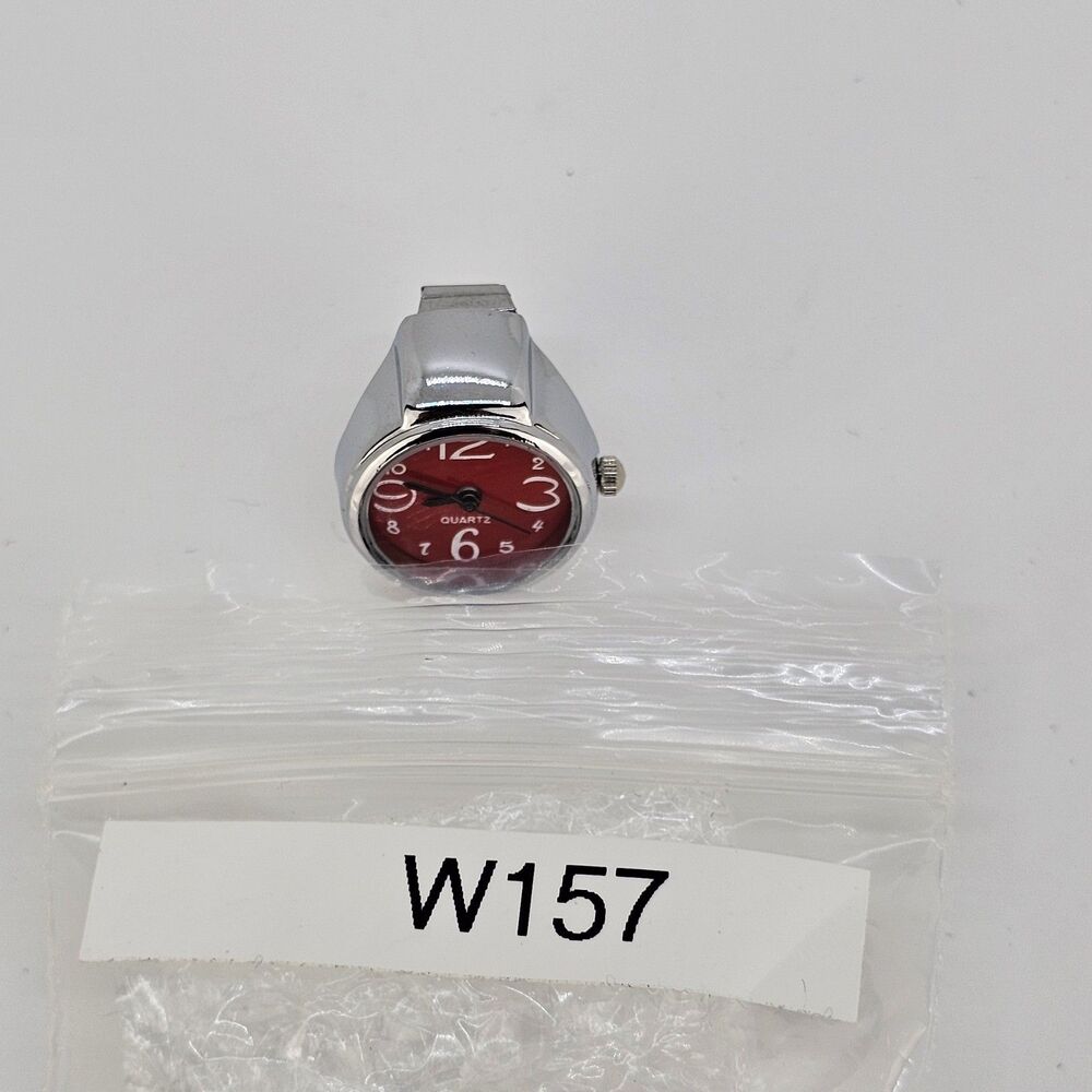 Red Dial Ring Watch Women Analog Quartz Watch Stretch Band Finger Watch - Picture 10 of 10